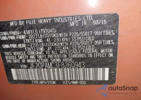 2015 Subaru Xv Crosstrek 2.0I Limited from USA, damaged, VIN JF2GPAMC3F8260943